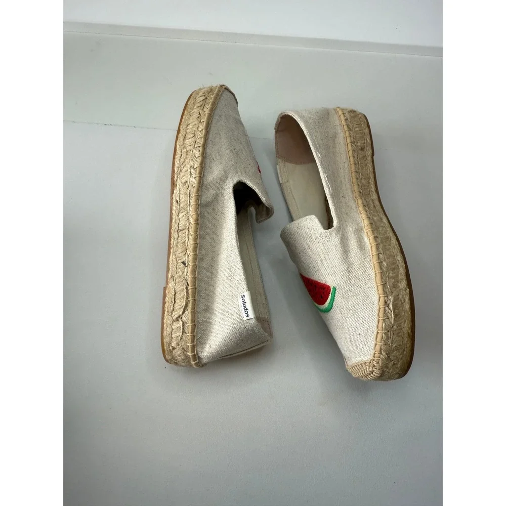Soludos Watermelon Juice‎ Platform Espadrilles Sand Linen Flats Womens 8.5 NEW
